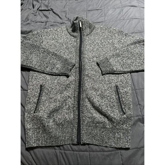 Yeokou Other - Yeokou Sweater Men L Cashmere Wool Blend Flannel Lined Gray Full Zip Cardigan